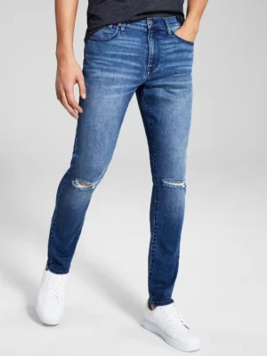 Calça jeans skinny rasgada com elasticidade máxima